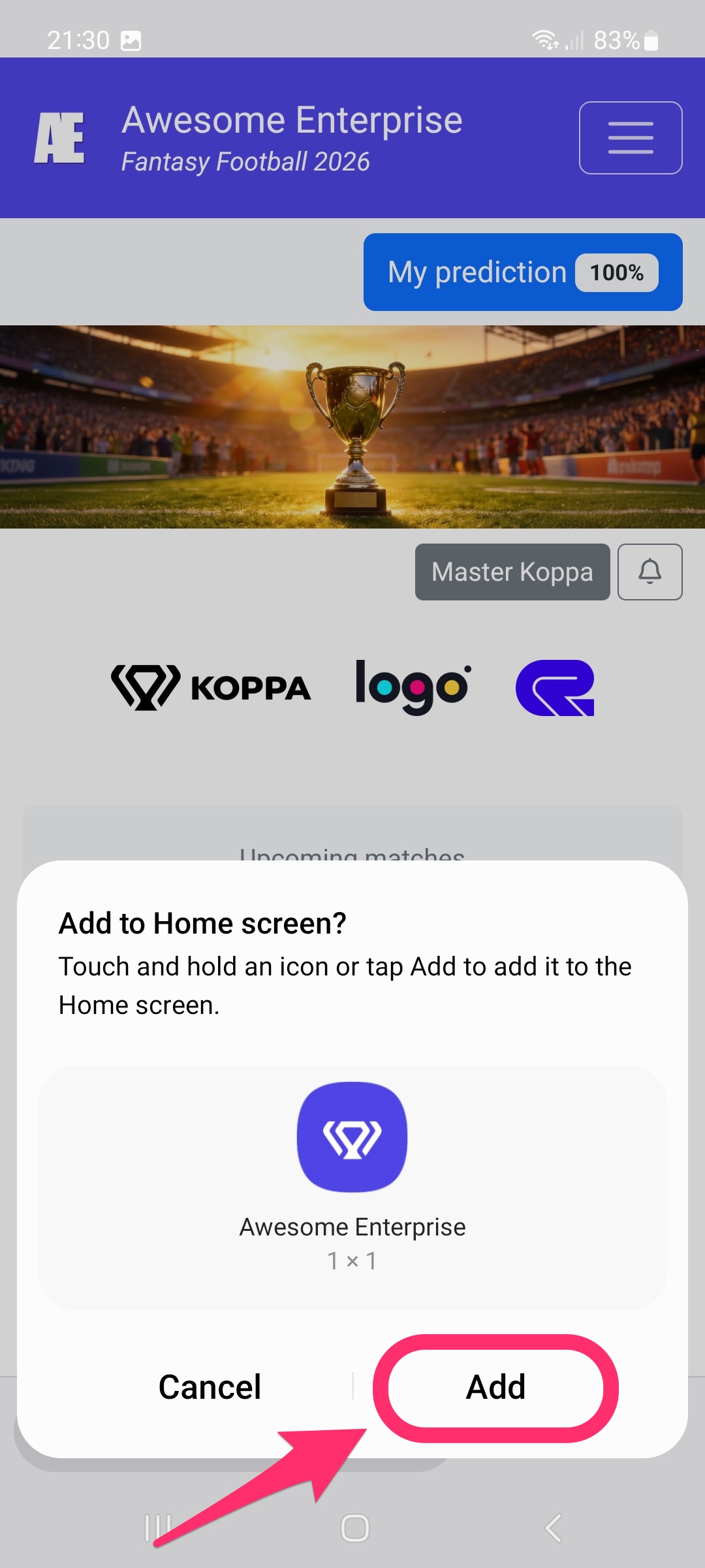 Bestätigung Hinzufügen in Firefox auf Android